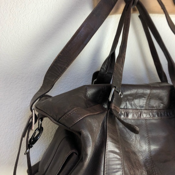 feynsinn Brown Leather Duffle Weekend Bag Zippers - Picture 2 of 16